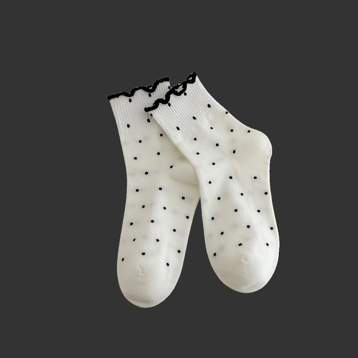 Black & White Polka Dot Ruffle Ankle Socks