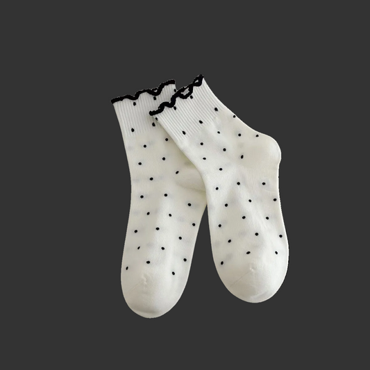 Black & White Polka Dot Ruffle Ankle Socks