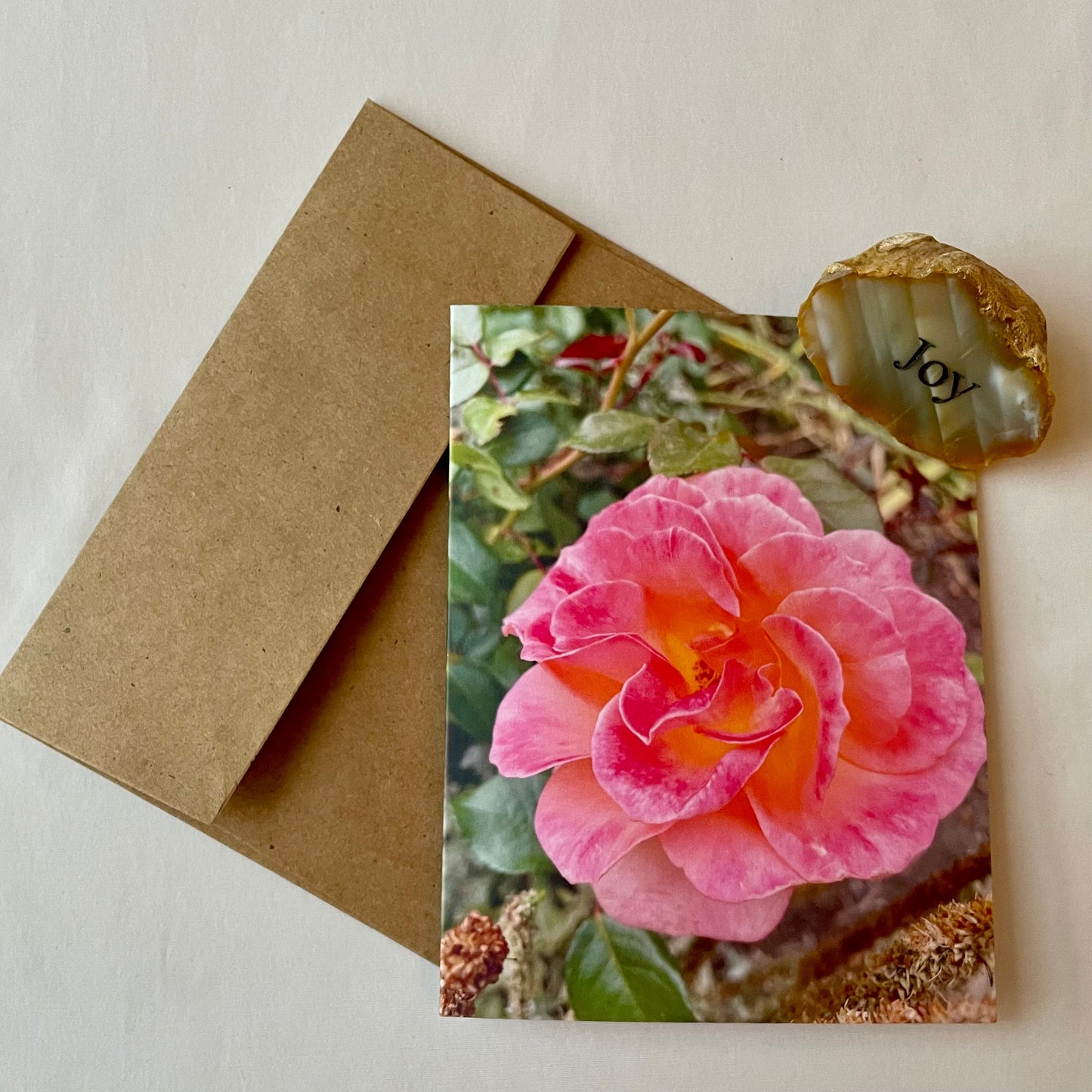 Brilliant Pink and Yellow Rose of Light Original Photography Greeting Card with Kraft