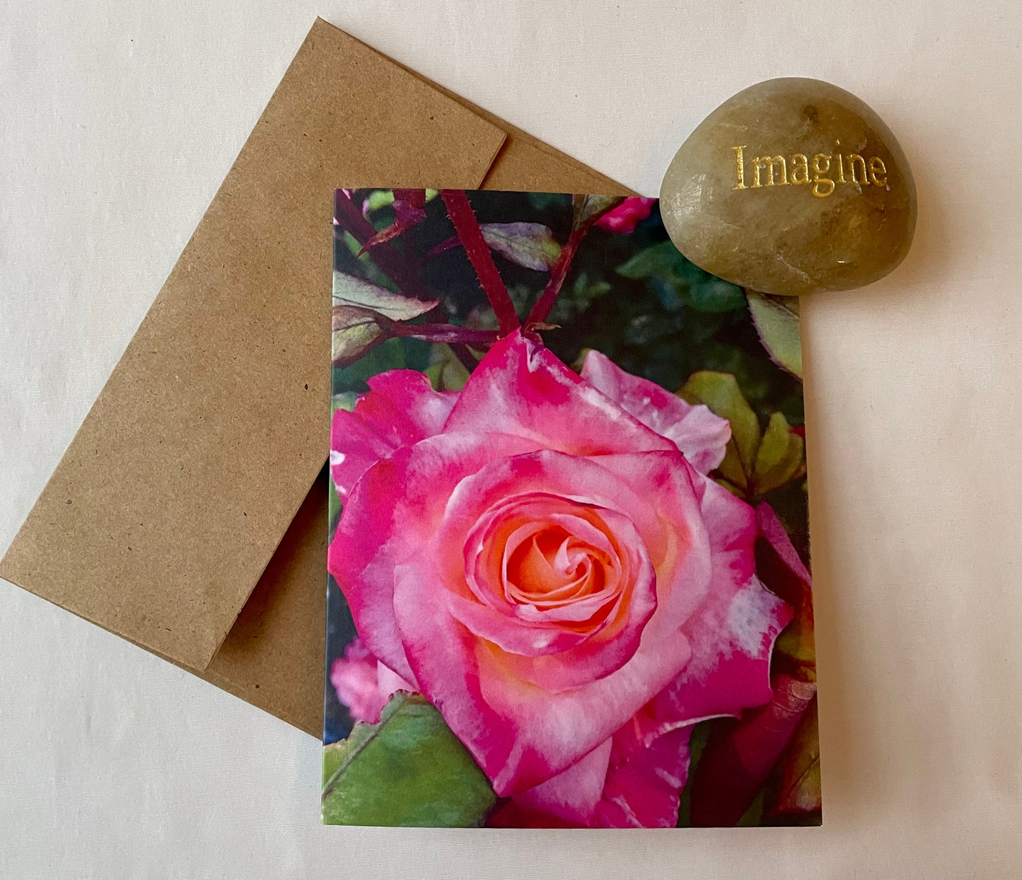 Fantastic Fuchsia Pink Rose Original Photography Greeting Card with Kraft Envelope