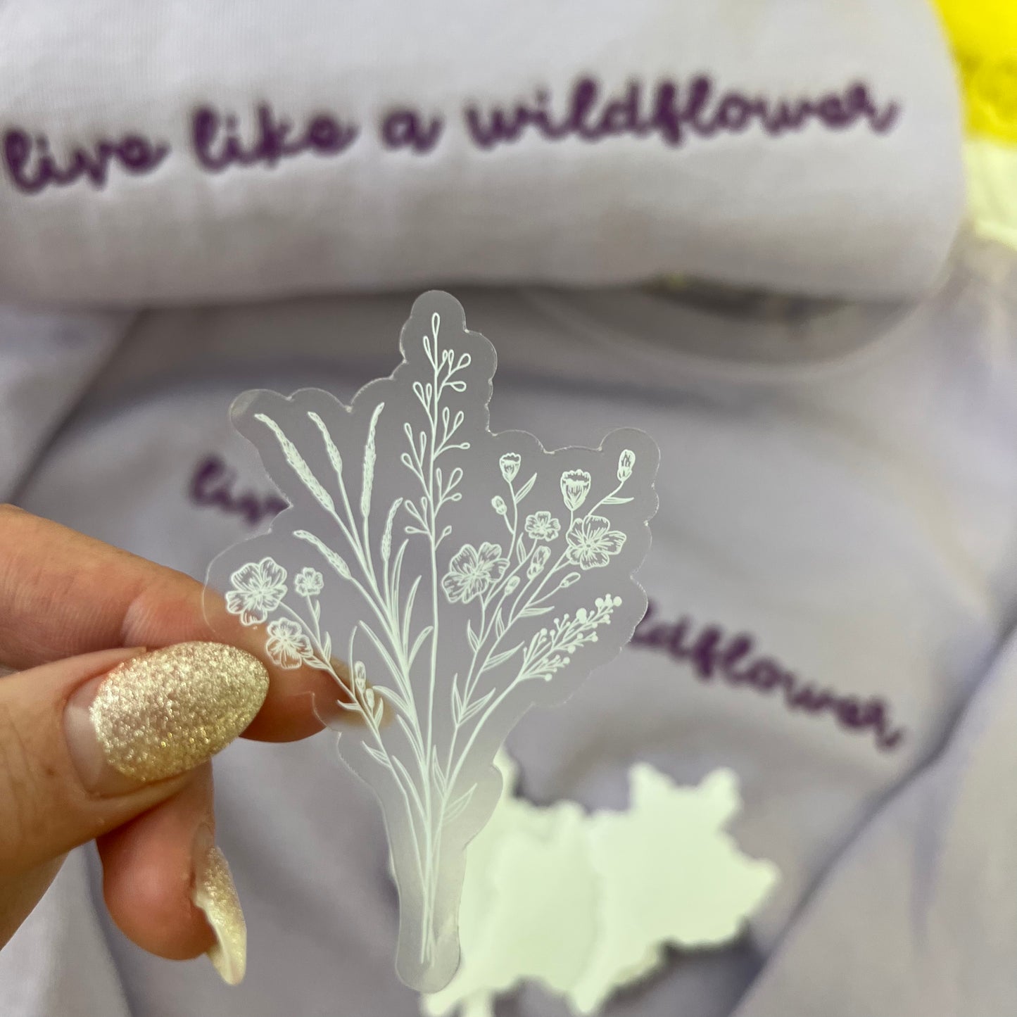 CLEAR White Wildflower Waterproof Vinyl Sticker