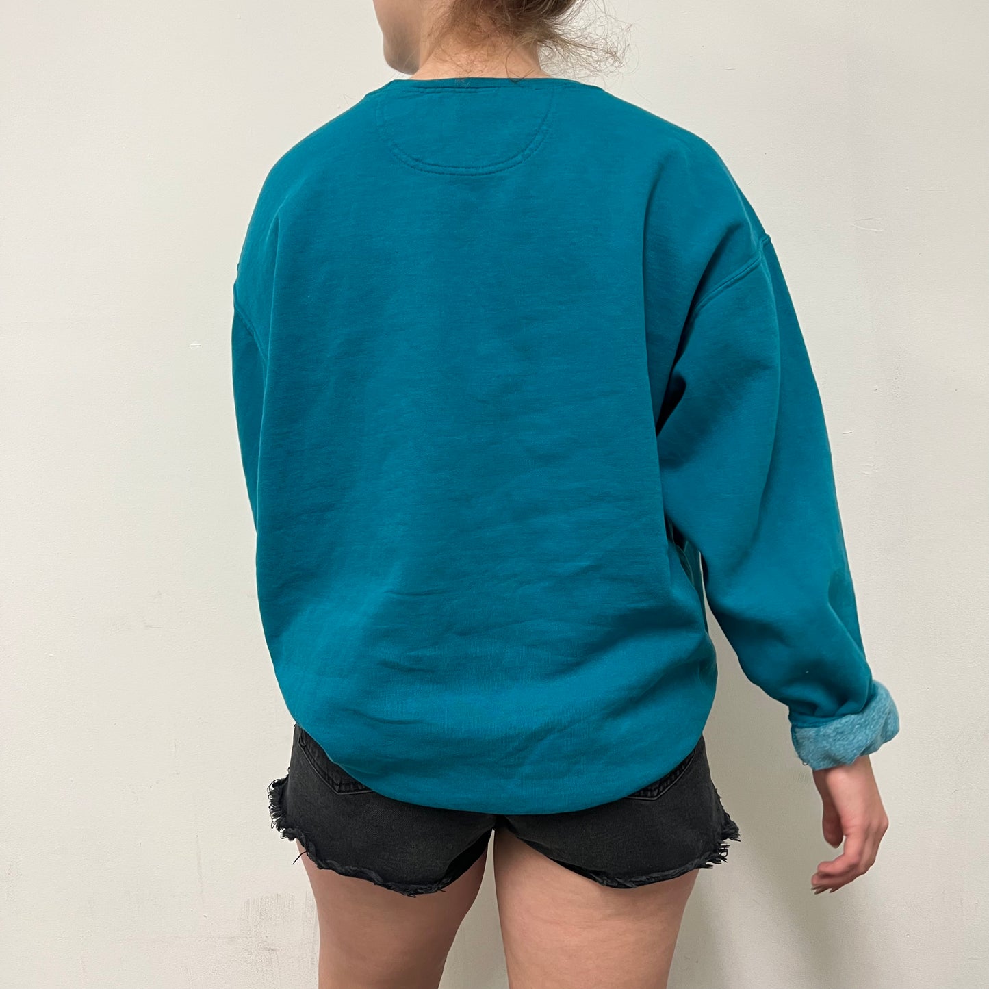 Blue Topaz Love Yourself Comfort Luxe  Monochromatic Embroidered Crewneck Sweatshirt