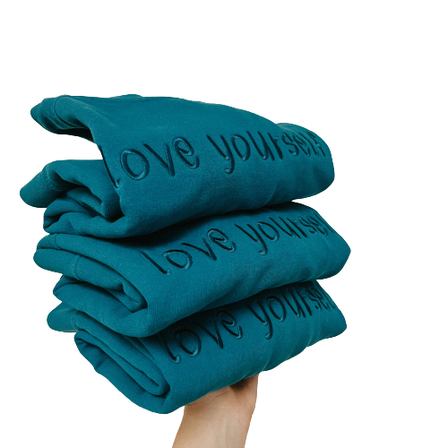 Blue Topaz Love Yourself Comfort Luxe Monochromatic Embroidered Crewneck Sweatshirt