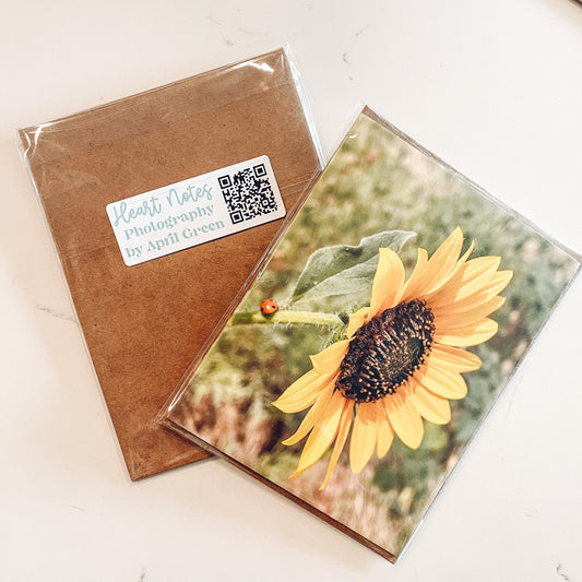 Sunflower Lucky Ladybug Greeting Card With Kraft Envelope