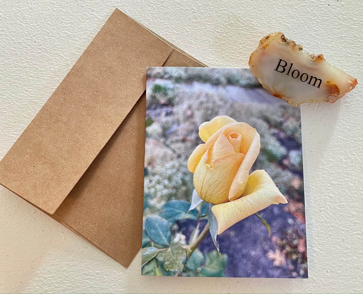 Vintage Winter Yellow Rose Original Photography Greeting Card with Kraft Envelope