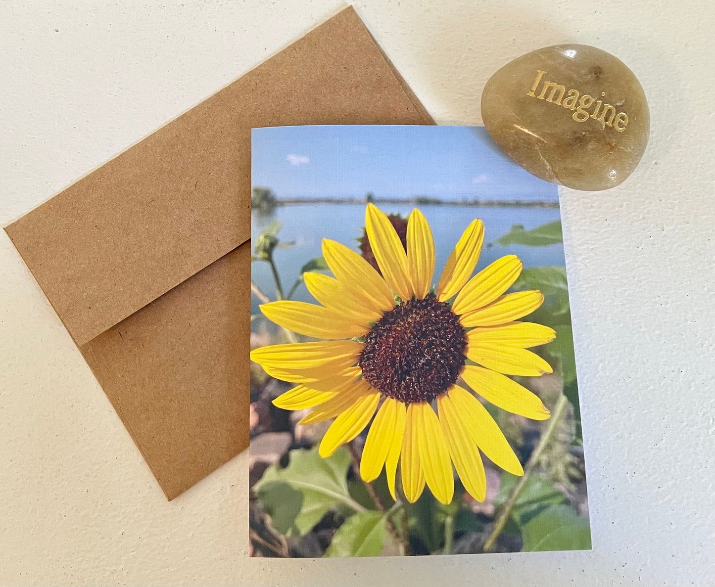 Windy Sunflower Photography Greeting Card With Kraft Envelope