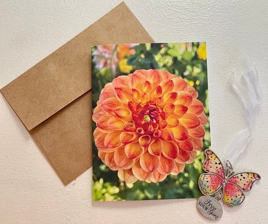 Dazzling Dahlia Photography Greeting Card With Kraft Envelope