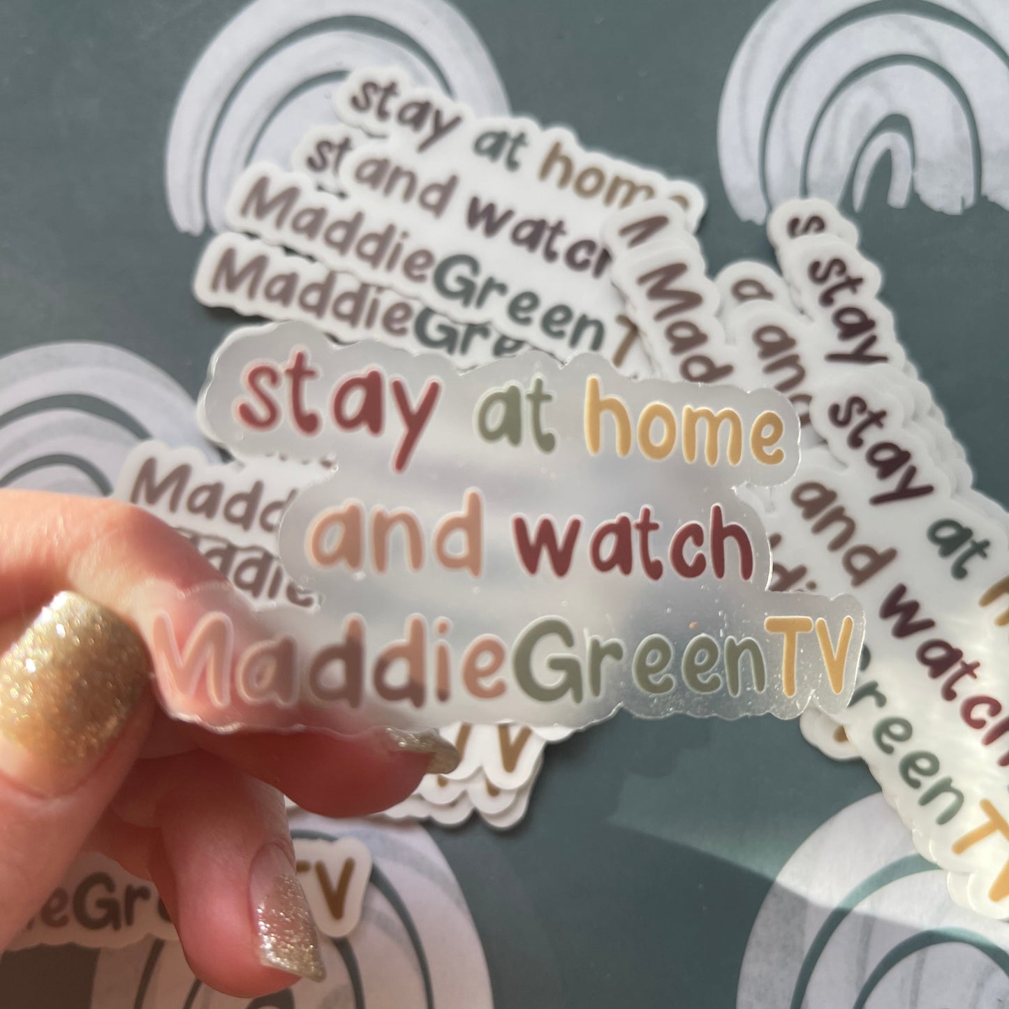 CLEAR Stay at Home and Watch Maddie Green TV Waterproof Vinyl Sticker