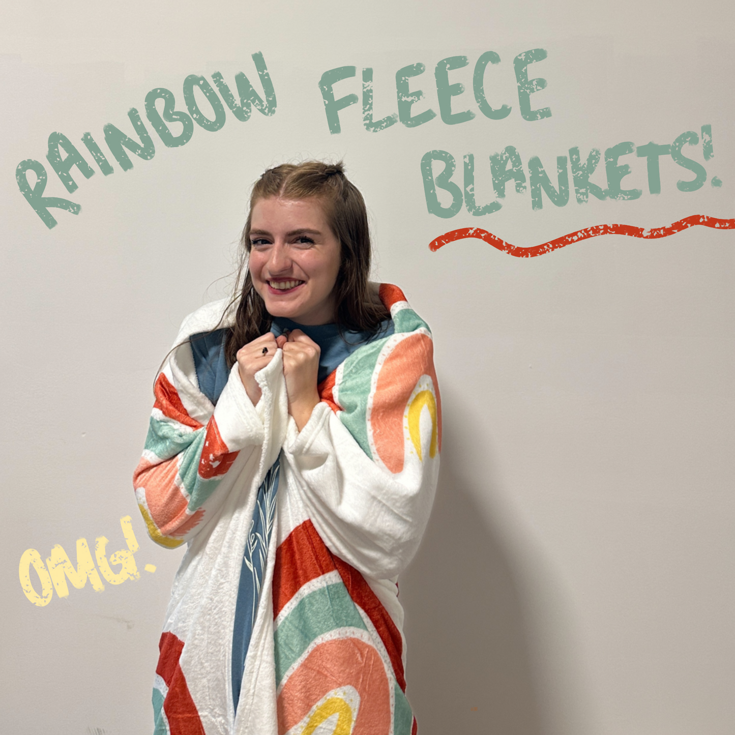 Signature Rainbow White Fleece Blanket