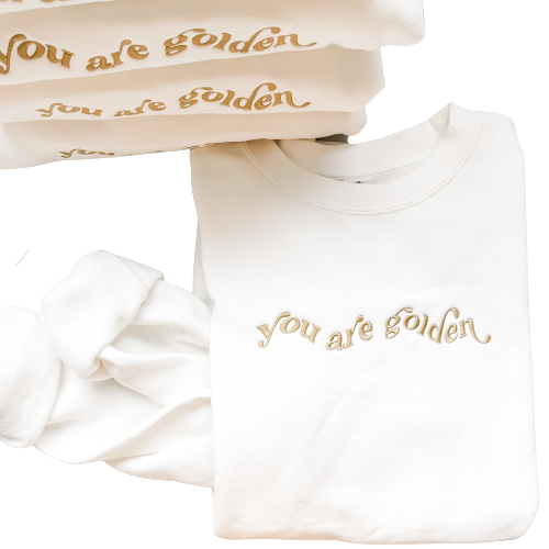 Cream You Are Golden Luxe Soft Embroidered Crewneck Sweatshirt