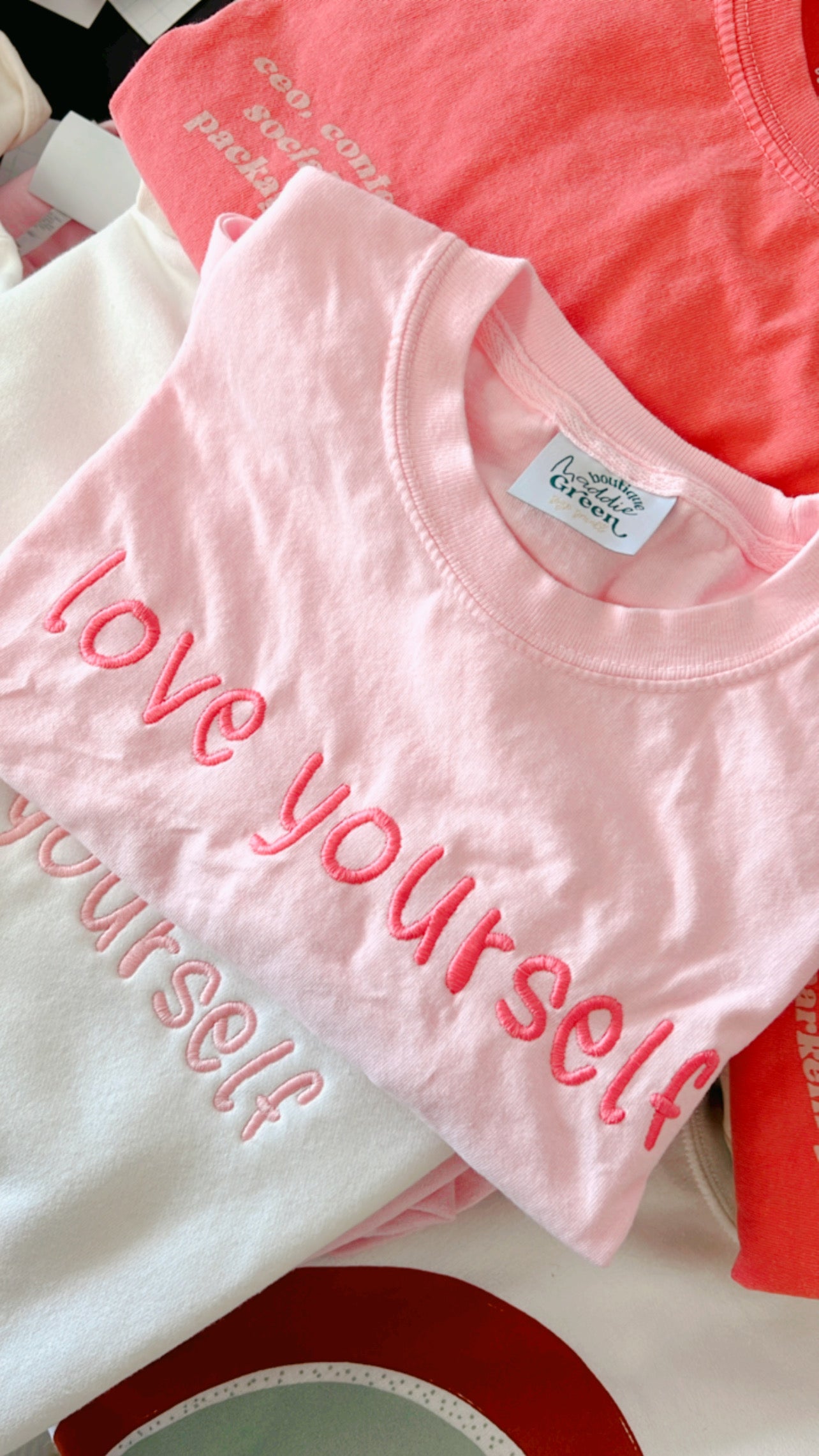 Pink Embroidered Love Yourself T-shirt