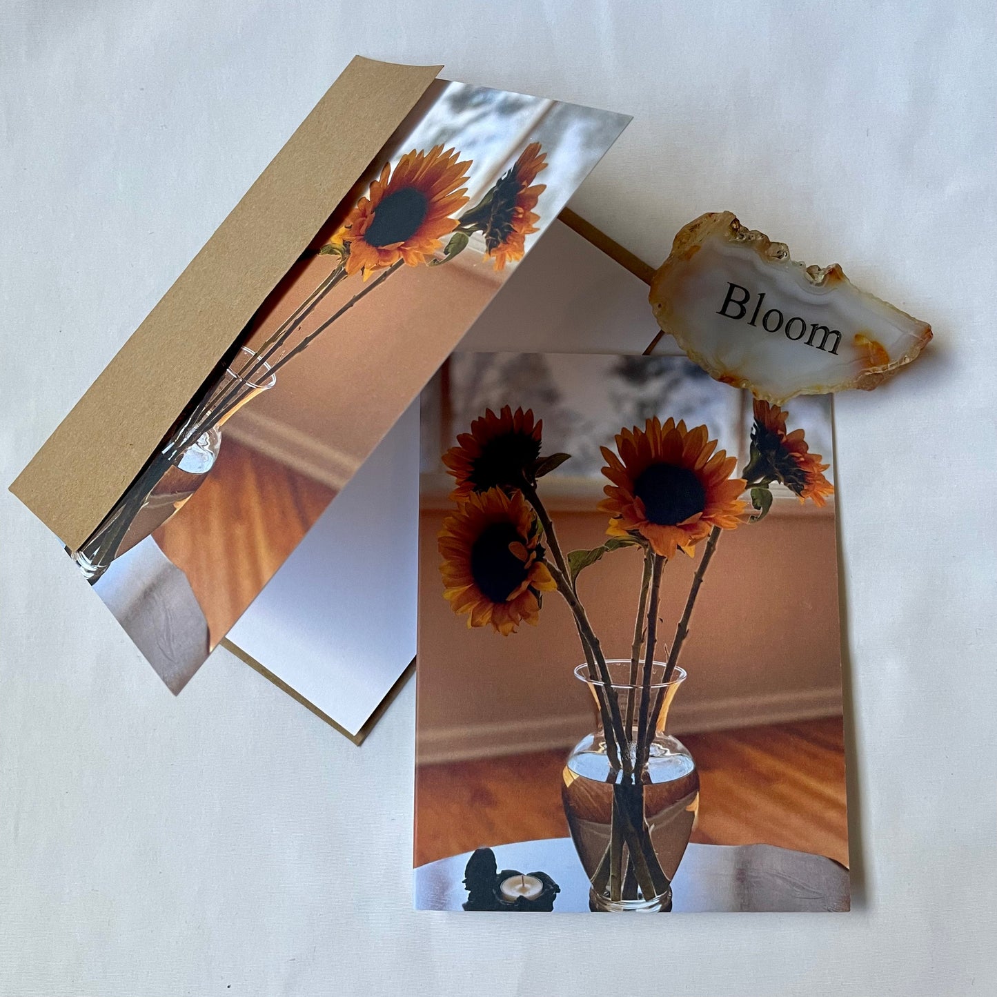 Sunflowers Still Life in Vase Original Nature Photography Greeting Card Boxed Set of 6 with Kraft Envelopes