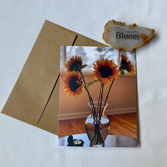 Fresh Sunflowers in Vase Still Life Photography Single Greeting Card with Kraft Envelope