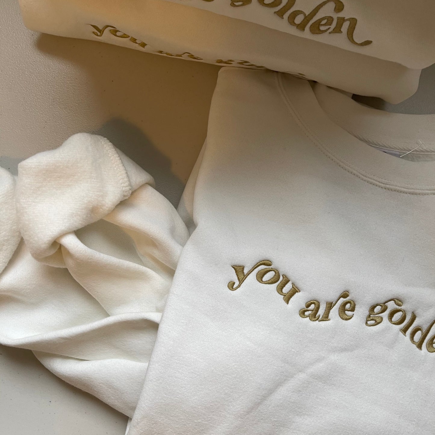 Cream You Are Golden Luxe Soft Embroidered Crewneck Sweatshirt