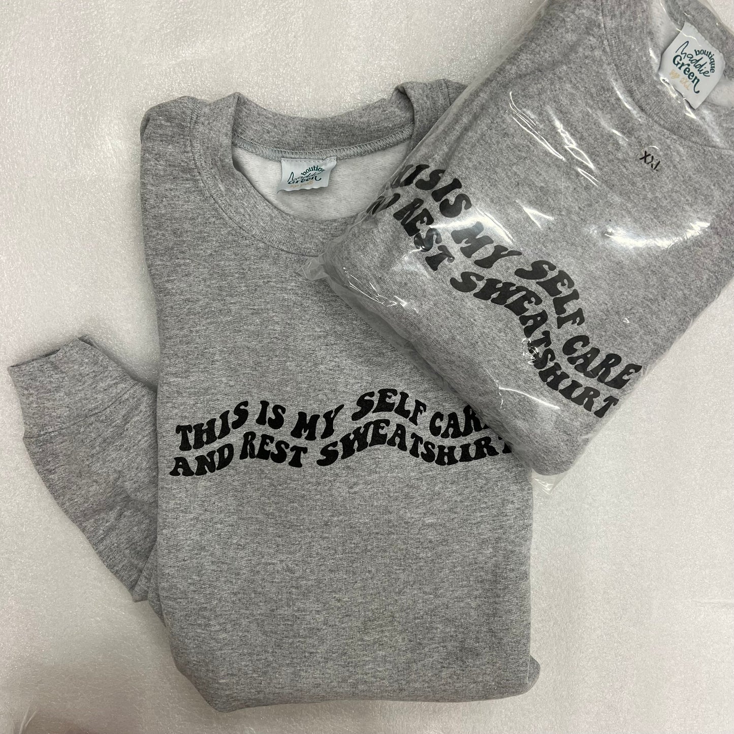 Grey Self Care and Rest Crewneck Sweatshirt