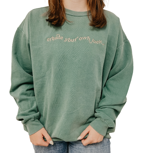 Green Create Your Own Luck Comfort Luxe Embroidered Crewneck Sweatshirt