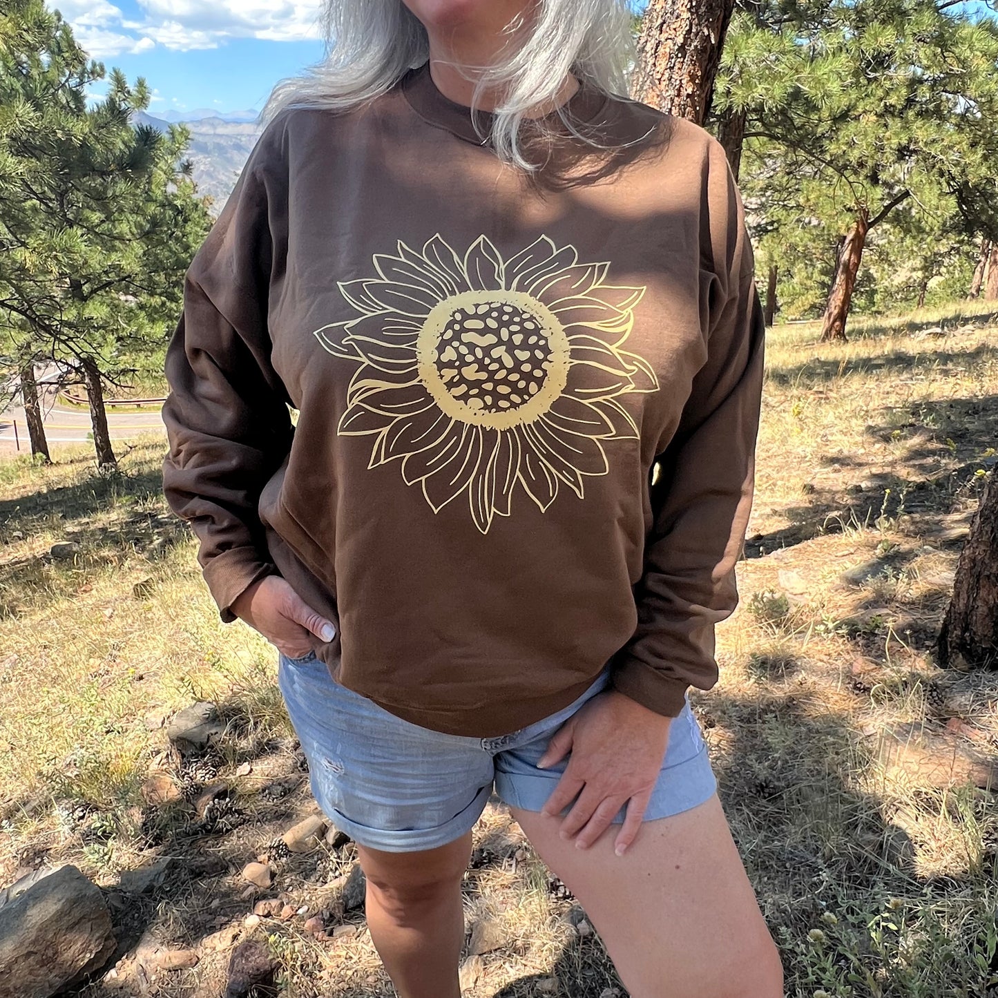 Brown Sunflower Crewneck Sweatshirt