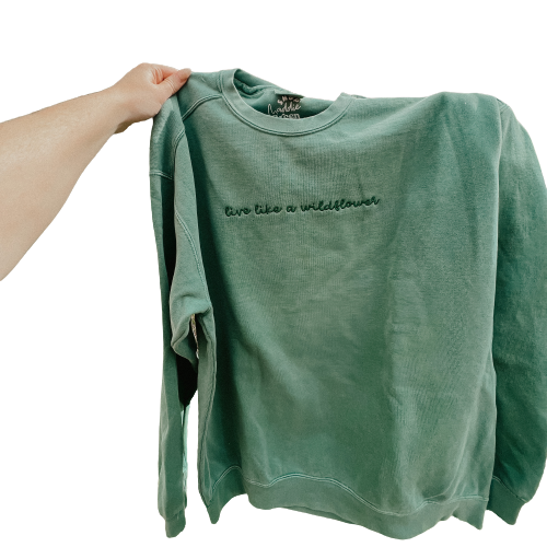 Green Live Like a Wildflower Comfort Luxe Embroidered Crewneck Sweatshirt