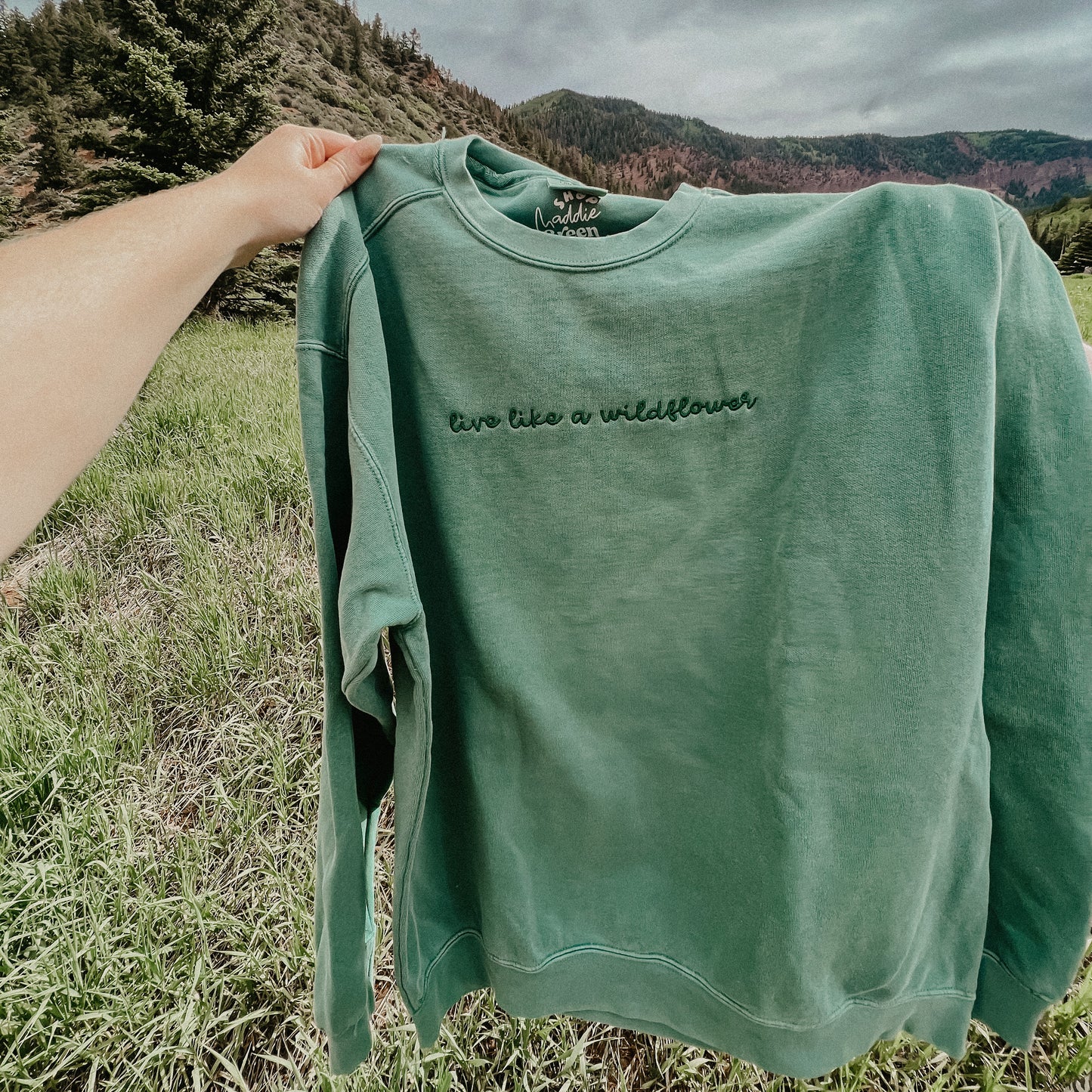 Green Live Like a Wildflower Comfort Luxe Embroidered Crewneck Sweatshirt