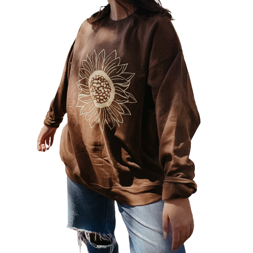 Brown Sunflower Crewneck Sweatshirt